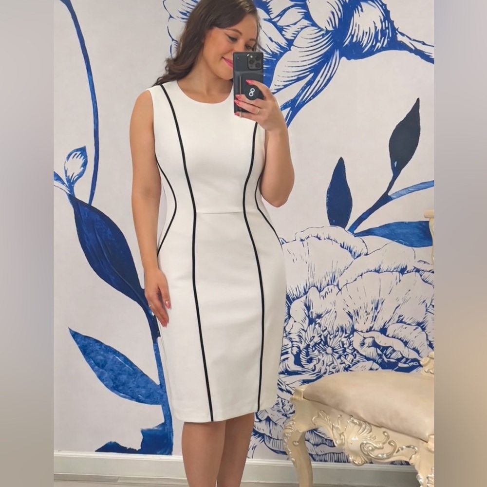 Shelby & Palmer White Sheath Dress with Black Piping